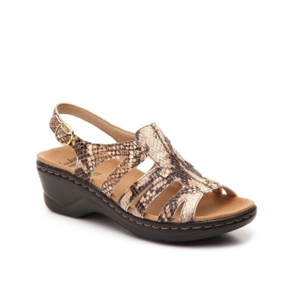 Clarks Lexi Marigold Snake Skin Python Leather Sling Back Sandals strappy size 9